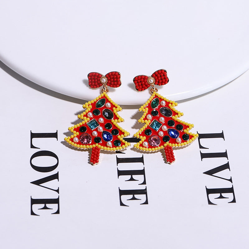 Wholesale Christmas Bows, Oil Drops, Diamonds, Christmas Trees, Zinc Alloy Earrings
